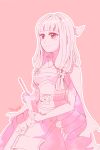  elbow_gloves fingerless_gloves fire_emblem fire_emblem_if gloves japanese_clothes mitama_(fire_emblem_if) monochrome pink_background simple_background smile solo tempe 