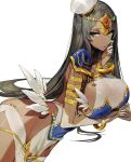  1girl aqua_eyes black_hair breasts caster_of_the_nocturnal_castle commentary_request covered_navel dark_skin fate/grand_order fate_(series) feathers jewelry judy6241 large_breasts long_hair looking_at_viewer lying on_side scheherazade_(fate/grand_order) simple_background solo tagme very_long_hair white_background 