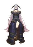  1girl arms_behind_back bangs bare_shoulders black_eyes boots breasts center_opening cleavage dress fire_emblem fire_emblem_cipher fire_emblem_echoes:_mou_hitori_no_eiyuuou full_body fur_trim gradient_hair hidari_(left_side) highres lavender_hair leg_lift lips lipstick long_hair looking_at_viewer makeup medium_breasts multicolored_hair official_art one_leg_raised pink_hair purple_hair shade_(fire_emblem) simple_background sleeveless smile solo turtleneck very_long_hair white_background 