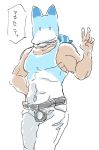  1boy belt commentary commentary_request kemono_friends lucky_beast_(kemono_friends) mask mitsumoto_jouji muscle personification tank_top translation_request v 