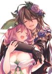  flower granblue_fantasy hug hug_from_behind mizuno_(suisuiw) rose rosetta_(granblue_fantasy) smile yggdrasill_(granblue_fantasy) 