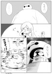  1girl artist_name baymax big_hero_6 character_request commentary_request copyright_request humanoid_robot ikusotsu long_hair long_sleeves machine monochrome one-eyed robot speech_bubble tagme tearing_up tears translation_request 