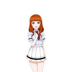  1girl artist_request bangs blunt_bangs long_hair looking_at_viewer love_live! love_live!_school_idol_festival love_live!_school_idol_project necktie official_art open_mouth orange_hair pleated_skirt school_uniform short_sleeves skirt smile solo striped striped_necktie thigh_gap utx_school_uniform yuuki_anju 