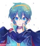  1boy armor blue_eyes blue_hair blush cape fire_emblem fire_emblem:_mystery_of_the_emblem looking_at_viewer male_focus marth repikinoko solo super_smash_bros. tiara white_background 