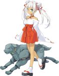  blue_eyes breasts dog full_body long_hair looking_at_viewer looking_to_the_side nakatani official_art oshiro_project oshiro_project_re skirt small_breasts tan transparent_background twintails utsunomiya_(oshiro_project) walking white_hair 