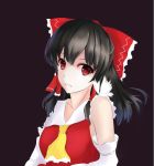  1girl ascot bare_shoulders black_hair bow breasts detached_sleeves hair_bow hair_tubes hakurei_reimu large_bow looking_at_viewer medium_breasts medium_hair parted_lips red_eyes solo touhou wuzhuang_caikuangche 