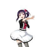 1girl artist_request bangs blush dress gloves kazuno_sarah long_hair looking_at_viewer love_live! love_live!_school_idol_festival love_live!_sunshine!! official_art open_mouth purple_hair saint_snow short_sleeves side_ponytail single_glove smile solo thigh-highs violet_eyes 