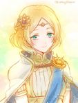  1girl armor blonde_hair blue_eyes cape female_focus fire_emblem fire_emblem_heroes fire_emblem_warriors flower hair_flower hair_ornament intelligent_systems komugikomix lianna_(fire_emblem) looking_at_viewer nintendo smile solo super_smash_bros. tagme 