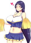  1girl blush breasts cheerleader crop_top fate/grand_order fate_(series) heart huge_breasts kisaragi_nana long_hair looking_at_viewer midriff minamoto_no_raikou_(fate/grand_order) navel pom_poms purple_hair simple_background solo sweat very_long_hair violet_eyes white_background 