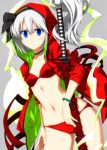  1girl alternate_costume bangs black_ribbon blue_eyes blunt_bangs bra choker cowboy_shot expressionless eyebrows_visible_through_hair grey_background hair_ribbon highres hood hoodie katana konpaku_youmu konpaku_youmu_(ghost) looking_at_viewer navel panties red_bra red_panties ribbon sazanami_mio sheath sheathed short_hair simple_background sleeves_rolled_up solo standing string_panties sword touhou underwear weapon white_hair 