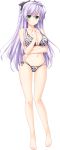  1girl animal_print ass_visible_through_thighs barefoot bikini bow breasts choco_chip ero_zemi full_body green_eyes hair_bow hair_ornament hairclip highres large_breasts lavender_hair long_hair looking_at_viewer navel o-ring_bikini official_art sagisawa_karen side-tie_bikini swimsuit transparent_background zebra_print 