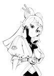  1girl highres looking_at_viewer monochrome paya_(zelda) pointy_ears simple_background smile solo the_legend_of_zelda the_legend_of_zelda:_breath_of_the_wild white_background 