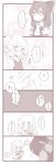  2girls 4koma :o ascot blush comic crying crying_with_eyes_open detached_sleeves drill_hair embarrassed greyscale hakurei_reimu highres iiha_toobu kirisame_marisa long_hair monochrome multiple_girls short_hair tears touhou twintails vest 