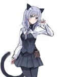  1girl animal_ears blush breasts cat_ears cat_tail green_eyes grey_hair medium_breasts necktie pantyhose sanya_v_litvyak sketch skirt solo strike_witches tail white_background world_witches_series 