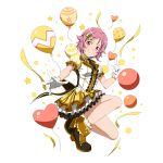  1girl bow dress fingerless_gloves full_body gloves hair_bow layered_dress lisbeth looking_at_viewer one_knee pink_hair red_eyes ribbon short_dress short_hair smile solo sword_art_online transparent_background white_gloves yellow_bow yellow_ribbon 