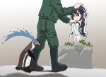  bird cardboard_stand commentary_request crying grape-kun highres humboldt_penguin humboldt_penguin_(kemono_friends) kemono_friends penguin removing sad tears zoo 