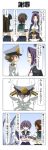  1boy 4koma 5girls akebono_(kantai_collection) bangs bell blue_hair bowing brown_eyes brown_hair closed_eyes comic commentary_request crossed_arms dress fingerless_gloves flower gloves hair_bell hair_between_eyes hair_flower hair_ornament hands_on_another&#039;s_shoulders hatsuyuki_(kantai_collection) headgear highres isonami_(kantai_collection) kako_(kantai_collection) little_boy_admiral_(kantai_collection) long_hair long_sleeves mechanical_halo military military_uniform multiple_girls murakumo_(kantai_collection) open_mouth oversized_clothes parted_bangs pleated_skirt purple_hair rappa_(rappaya) red_eyes school_uniform serafuku short_hair short_sleeves side_ponytail sidelocks skirt smile squatting tatsuta_(kantai_collection) translation_request uniform violet_eyes 