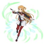  1girl asuna_(sao) brown_eyes brown_hair floating_hair full_body gloves grey_gloves holding holding_sword holding_weapon long_hair looking_at_viewer outstretched_arm pantyhose red_legwear solo standing sword sword_art_online transparent_background very_long_hair weapon white_gloves 