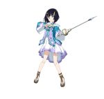  1girl black_hair blue_eyes dress full_body hair_ornament holding holding_weapon looking_at_viewer mole mole_under_eye premiere_(sao) short_hair solo standing sword_art_online transparent_background weapon 