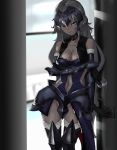  absurdres armor armored_boots armored_dress bare_shoulders blonde_hair blush boots breasts cleavage cup drinking_glass elbow_gloves fate/grand_order fate_(series) fur-trimmed_legwear fur_trim gloves groin headpiece highres jeanne_alter long_hair medium_breasts navel_cutout no_panties painttool_sai photoshop ruler_(fate/apocrypha) side_cutout smile thighs wine_glass yellow_eyes 