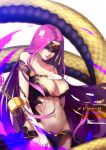  1girl artist_name blush breasts chains cjyoung cleavage copyright_name cuffs elbow_gloves fate/grand_order fate/stay_night fate_(series) gloves gorgon_(fate) headband highres large_breasts navel purple_hair rider shackles smile solo white_gloves 