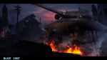  battle clouds day fire ground_vehicle highres house military military_vehicle motor_vehicle no_humans object_279 original real_life ruins smoke solaris_(xorn) tank window 