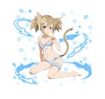  1girl animal_ears arm_supoort barefoot bikini breasts brown_hair cat_ears cat_tail cleavage collarbone eating feet flower food full_body grey_bikini hair_flower hair_ornament ice_cream long_hair looking_at_viewer navel red_eyes silica_(sao-alo) sitting small_breasts solo sparkle striped striped_bikini swimsuit sword_art_online tail thigh_strap transparent_background twintails white_ribbin yellow_flower 