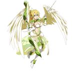  1girl :d angel_wings armor armored_boots arrow blonde_hair boots bra breasts cleavage covered_navel feathered_wings floating_hair full_body green_eyes hair_between_eyes hair_ornament high_ponytail holding_bow_(weapon) large_breasts leafa long_hair looking_at_viewer open_mouth smile solo sword_art_online thigh-highs thigh_boots transparent_background underwear very_long_hair white_booots white_bra white_wings wings 