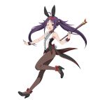  1girl ;d ahoge animal_ears anklet_bow black_legwear black_shoes bow floating_hair from_side gloves hairband high_heels holding holding_staff leotard one_eye_closed one_leg_raised open_mouth pantyhose pointy_ears rabbit_ears red_bow red_eyes red_gloves red_hairband shoes sleeveless smile solo staff sword_art_online transparent_background twintails wrist_cuffs yuuki_(sao) 