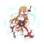  1girl arm_up asuna_(sao) breasts brown_hair choker detached_sleeves full_body holding holding_sword holding_weapon large_breasts long_hair rapier solo sword sword_art_online thigh-highs thigh_strap transparent_background very_long_hair weapon white_legwear wrist_cuffs 