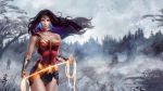  1girl bare_shoulders black_hair blue_eyes blue_hair boots breasts cleavage dc_comics gradient_hair highres lasso lasso_of_truth long_hair looking_at_viewer multicolored_hair olga_narhova solo superhero tiara wonder_woman wonder_woman_(series) 