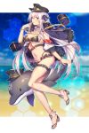  1girl animal blush breasts cleavage dolphin eyebrows_visible_through_hair full_body girls_frontline high_heels kar98k_(girls_frontline) large_breasts long_hair looking_at_viewer navel red_eyes shennai_misha silver_hair smile solo tongue tongue_out 