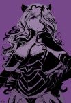  1girl armor breasts camilla_(fire_emblem_if) cleavage_cutout fire_emblem fire_emblem_if gauntlets hair_ornament hair_over_one_eye highres large_breasts looking_at_viewer purple_background simple_background smile solo tempe tiara violet_eyes 