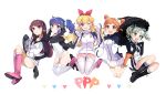  5girls :d :o ;d aikatsu! aqua_eyes arisugawa_otome arms_up ass bangs black_gloves blonde_hair blue_eyes blue_hair blue_ribbon blunt_bangs boots cosplay double_bun drill_hair emperor_penguin_(kemono_friends) emperor_penguin_(kemono_friends)_(cosplay) eyebrows_visible_through_hair food full_body gentoo_penguin_(kemono_friends) gentoo_penguin_(kemono_friends)_(cosplay) gloves green_hair groin hair_ornament hair_ribbon hair_scrunchie hand_in_pocket headphones highres holding holding_food holding_umbrella hood hood_down hooded_jacket hoshimiya_ichigo humboldt_penguin_(kemono_friends) humboldt_penguin_(kemono_friends)_(cosplay) jacket jumping kemono_friends kiriya_aoi legs_crossed legs_up leotard long_hair long_sleeves looking_at_viewer mittens multiple_girls one_eye_closed open_mouth orange_boots orange_eyes orange_hair otk_do outstretched_arms panties pantyshot parasol penguins_performance_project_(kemono_friends) pink_boots pleated_skirt pocket purple_hair red_eyes red_ribbon ribbon rockhopper_penguin_(kemono_friends) rockhopper_penguin_(kemono_friends)_(cosplay) round_teeth royal_penguin_(kemono_friends) royal_penguin_(kemono_friends)_(cosplay) scrunchie shibuki_ran short_hair side_ponytail sidelocks simple_background skirt smile tail teeth thigh-highs toudou_yurika triangle twin_drills twintails umbrella underwear violet_eyes white_background white_legwear white_leotard white_panties white_skirt 