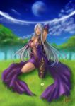  1girl aa_megami-sama arm_up breasts center_opening choker cleavage goddess large_breasts long_hair navel smile urd very_long_hair violet_eyes white_hair x85219960 