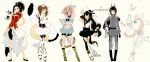  6+girls ? alternate_costume animal_ears antenna_hair armpits arms_up ashido_mina asui_tsuyu bike_shorts black_hair blush_stickers boku_no_hero_academia boots breasts brown_hair dandel detached_sleeves dress fake_animal_ears fish full_body gloves hagakure_tooru hairband hat high_heel_boots highres invisible jirou_kyouka long_hair long_sleeves looking_at_viewer midriff multiple_girls navel one_eye_closed one_leg_raised pants pantyhose pink_hair pink_skin ponytail simple_background skirt smile text thigh_boots tongue tongue_out uniform uraraka_ochako v white_background wide_sleeves yaoyorozu_momo 