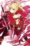  1girl asato_(fadeless) blonde_hair breasts fate/apocrypha fate/grand_order fate_(series) green_eyes highres long_hair looking_at_viewer navel ponytail saber_of_red smile solo sword weapon 