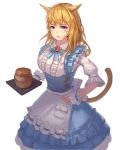  1girl animal_ears blonde_hair breasts cat_ears cat_tail doren final_fantasy final_fantasy_xiv highres large_breasts maid miqo&#039;te parted_lips puffy_short_sleeves puffy_sleeves short_hair short_sleeves solo tail violet_eyes 
