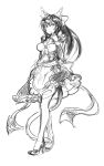  1girl animal_ears arceonn bow breasts cat_ears cat_tail finger_to_mouth hair_bow highres large_breasts long_hair maid monochrome noihara_himari omamori_himari ponytail sketch solo standing tail 
