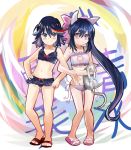  2girls animal animal_ears bikini black_hair blue_eyes blue_hair blush bow bra cat cat_cutout cat_ear_panties cat_ears cat_lingerie cleavage_cutout crossover flat_chest hair_bow kill_la_kill kusugu long_hair matoi_ryuuko meme_attire multicolored_hair multiple_girls navel noihara_himari omamori_himari panties ponytail redhead seiyuu_connection short_hair smile standing streaked_hair swimsuit two-tone_hair underwear very_long_hair violet_eyes white_bra white_panties younger 