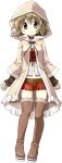  1girl aoki_ume boots brown_boots brown_eyes brown_hair full_body hair_ornament hidamari_sketch hood kirara_fantasia looking_at_viewer midriff official_art short_hair skirt smile solo staff thigh-highs thigh_boots transparent_background x_hair_ornament yuno 