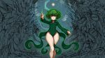  1girl angry breasts covered_navel curly_hair green_eyes green_hair highres hips looking_at_viewer moon one-punch_man short_hair small_breasts solo tatsumaki the_golden_smurf thick_thighs thighs 