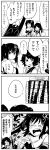  2girls 4koma black_gloves black_skirt camouflage cannon chest_of_drawers comic elbow_gloves fingerless_gloves furniture gloves greyscale hair_ornament hat highres indoors kaga3chi kantai_collection laughing machinery miyuki_(kantai_collection) model_ship monochrome multiple_girls neckerchief non-human_admiral_(kantai_collection) peaked_cap remodel_(kantai_collection) rigging scarf school_uniform sendai_(kantai_collection) serafuku short_hair skirt sparkle torpedo translation_request turret two_side_up white_scarf 