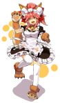  &gt;:d 1girl :d alternate_costume animal_ears apron bangs bell bell_collar blush breasts collar enmaided fang fate/grand_order fate_(series) fox_ears fox_tail full_body gloves hair_ribbon long_hair looking_at_viewer maid maid_apron maid_headdress medium_breasts open_mouth paw_gloves paws pink_hair ponytail puffy_short_sleeves puffy_sleeves red_ribbon ribbon short_sleeves smile solo standing sukocchi tail tamamo_(fate)_(all) tamamo_cat_(fate) thigh-highs white_legwear yellow_eyes 