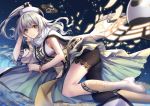  1girl althea_(sakiya0000) ass bible_bullet blush boots breasts closed_mouth eyebrows_visible_through_hair highres knee_boots large_breasts long_hair looking_at_viewer silver_hair smile solo white_boots yellow_eyes yin_yang 