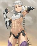  1girl abs berserker_of_el_dorado breastplate chains fate/grand_order fate_(series) fingerless_gloves flail gauntlets gloves grey_eyes muscle muscular_female penthesilea_(fate/grand_order) ranma_(kamenrideroz) weapon white_hair 