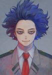  1boy blazer boku_no_hero_academia jacket male_focus necktie oniyanagi purple_hair school_uniform shinsou_hitoshi smile upper_body violet_eyes 