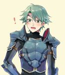  1boy akke alm_(fire_emblem) armor blush breastplate fire_emblem fire_emblem_echoes:_mou_hitori_no_eiyuuou fire_emblem_gaiden green_eyes green_hair pauldrons simple_background solo 