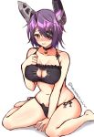  1girl bell bell_collar blush breasts cat_lingerie cleavage cleavage_cutout collar eyebrows_visible_through_hair eyepatch hasu_(velicia) highres large_breasts looking_at_viewer meme_attire navel parted_lips purple_hair sitting sketch solo tenryuu_(kantai_collection) twitter_username wariza yellow_eyes 