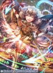  1girl bow braid brown_hair closed_eyes company_name copyright_name effie_(fire_emblem) fingerless_gloves fire_emblem fire_emblem_cipher fire_emblem_echoes:_mou_hitori_no_eiyuuou fumi_(butakotai) gloves hair_bow leaning_forward long_hair official_art one_leg_raised open_mouth scabbard sheath sheathed solo sword tiara twin_braids weapon 